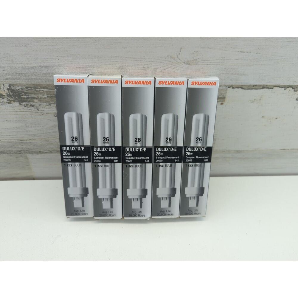 LOT‎ OF 5 Sylvania 20669 CF26DD/E/841/ECO 26W T4 Double Tube 4pin G24q-3 4100k